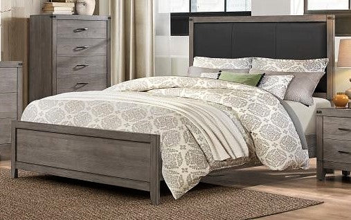 QUEEN SIZE- (2042 GREY- 1)- WOOD BED FRAME- (BOX SPRING REQUIRED)