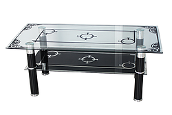 (2042 BLACK)- GLASS- COFFEE TABLE- WITH SHELF- OUT OF STOCK UNTIL AUGUST 31, 2022
