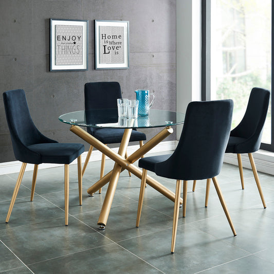 (CARMILLA BLACK- 5)- ROUND- DINING TABLE- WITH 4 CHAIRS- SUPPLIER CLEARANCE