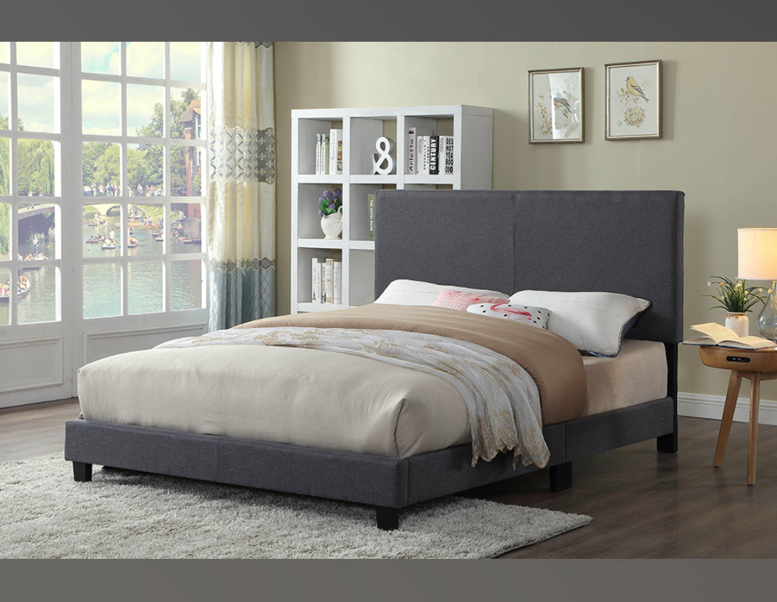KING SIZE- (2110 GREY FABRIC)- BED FRAME- (BOX SPRING REQUIRED)