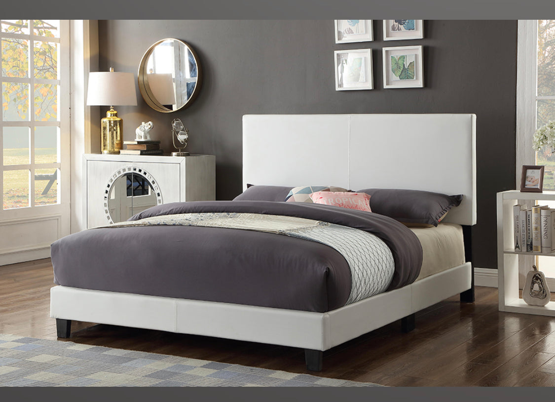 QUEEN SIZE- (2110 WHITE)- LEATHER BED FRAME- (BOX SPRING REQUIRED)