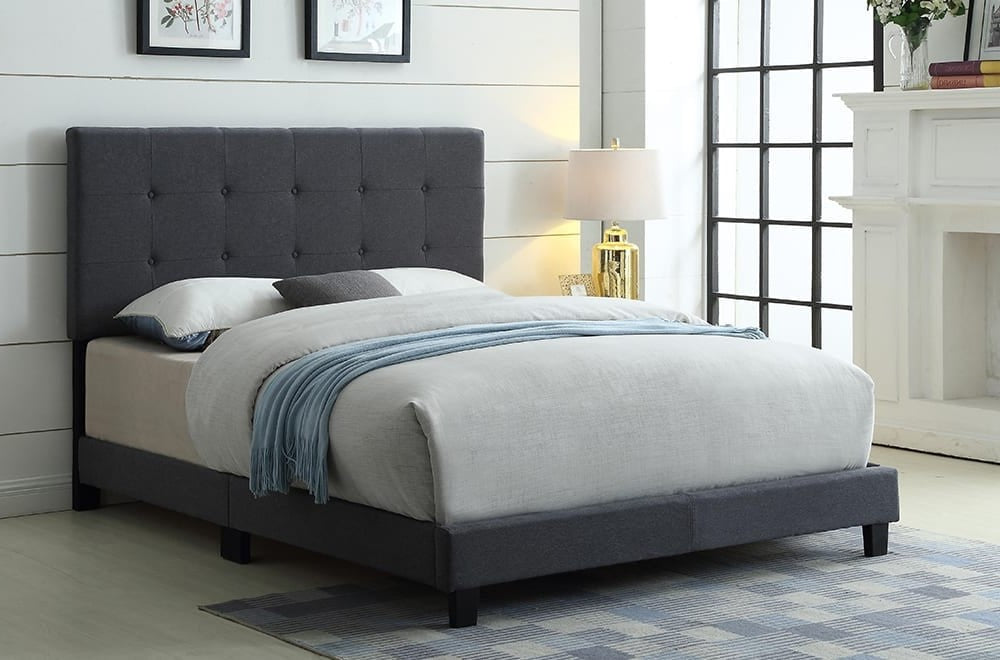 TWIN (SINGLE) SIZE- (2113 GREY)- FABRIC- BUTTON TUFTED- BED FRAME- (BOX SPRING REQUIRED)