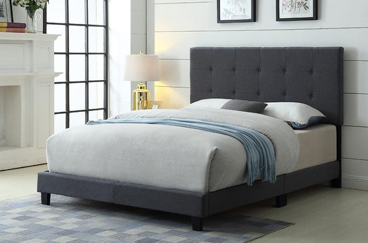 QUEEN SIZE- (2113 GREY)- FABRIC- BUTTON TUFTED- BED FRAME- (BOX SPRING REQUIRED)