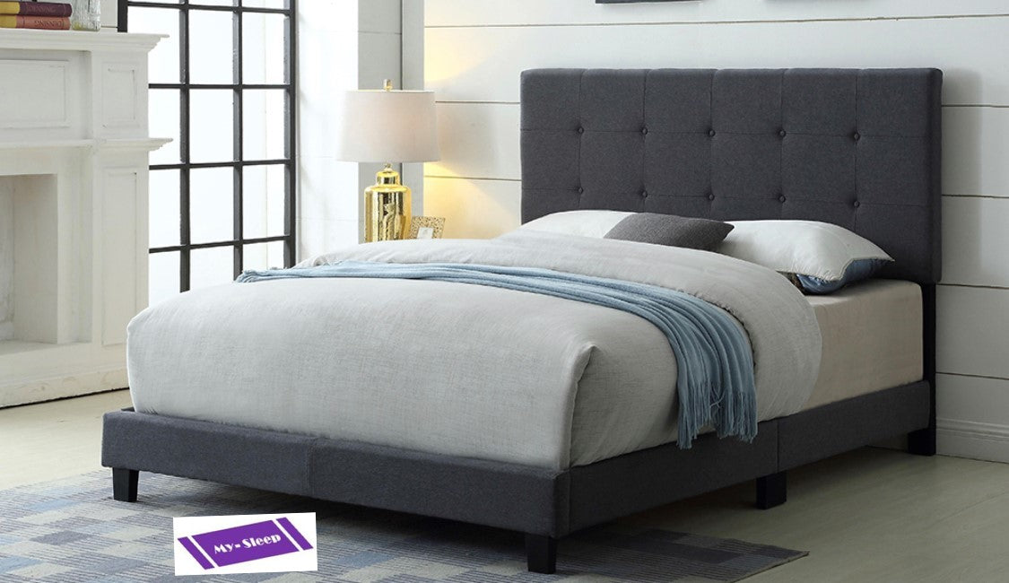 DOUBLE (FULL) SIZE- (2113 GREY)- BUTTON TUFTED- FABRIC BED FRAME- (BOX SPRING REQUIRED)