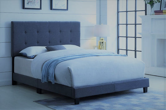 QUEEN SIZE- (2113 BLUE)- FABRIC- BUTTON TUFTED- BED FRAME- (BOX SPRING REQUIRED)