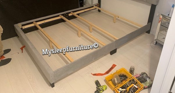 DOUBLE (FULL) SIZE- (2116 LIGHT GREY)- FABRIC BED FRAME- (BOX SPRING REQUIRED)- INVENTORY CLEARANCE