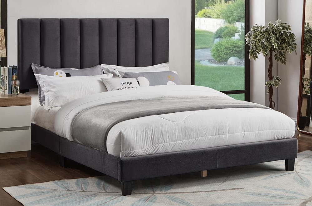 KING SIZE- (2118 DARK GREY)- FABRIC BED FRAME- (BOX SPRING REQUIRED)