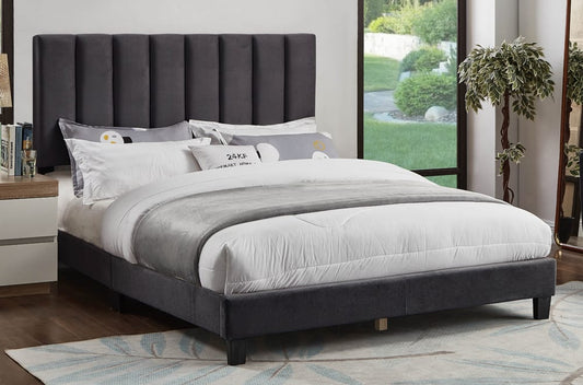 QUEEN SIZE- (2118 DARK GREY)- FABRIC BED FRAME- (BOX SPRING REQUIRED)