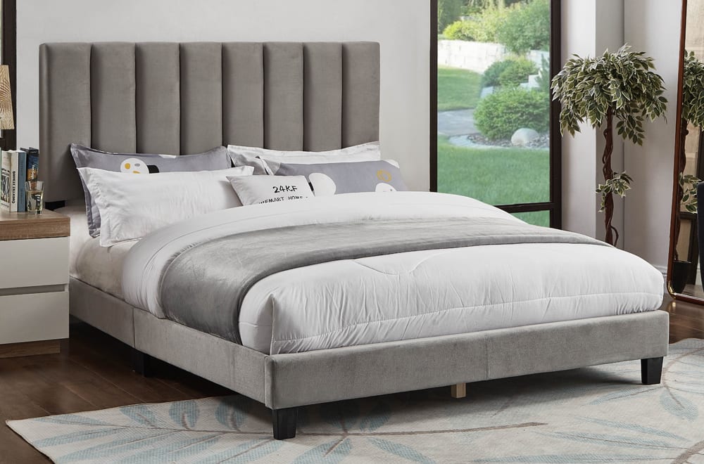 QUEEN SIZE- (2118 LIGHT GREY)- FABRIC BED FRAME- (BOX SPRING REQUIRED)