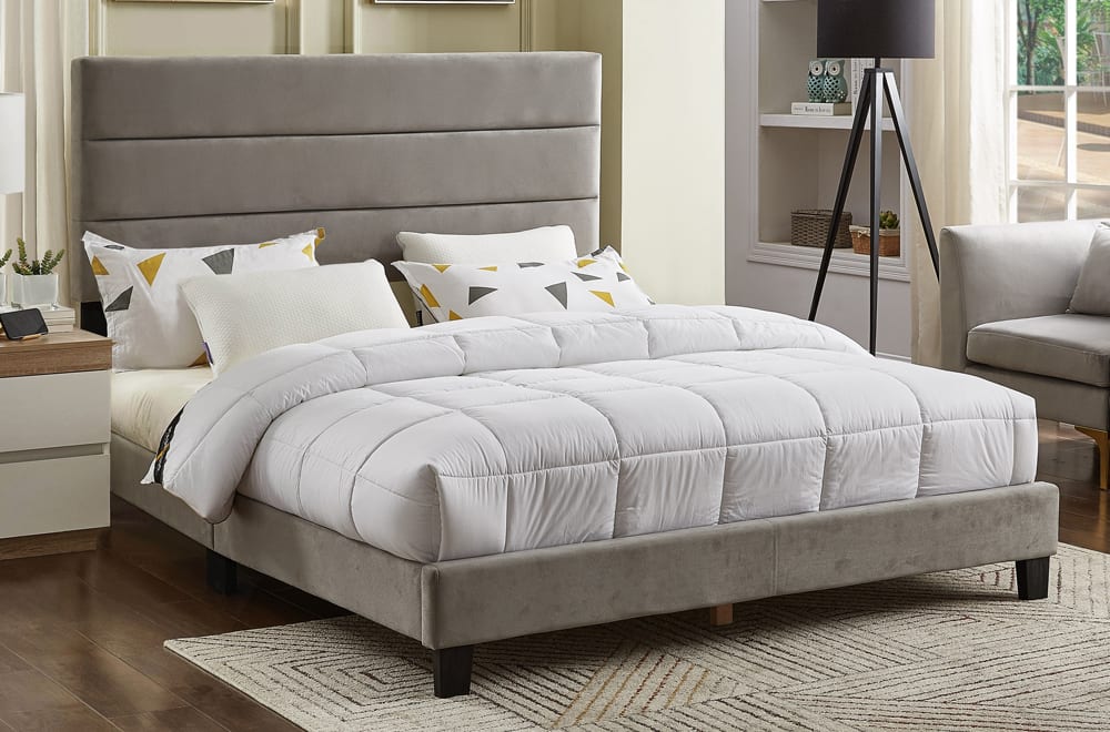 DOUBLE (FULL) SIZE- (2119 LIGHT GREY)- FABRIC BED FRAME- (BOX SPRING REQUIRED)