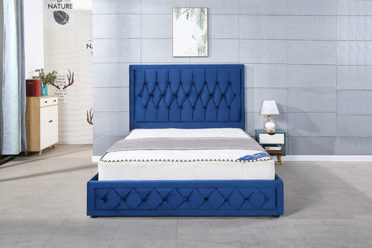QUEEN SIZE- (2121 blue)- VELVET FABRIC- BED FRAME- WITH LIFT UP STORAGE