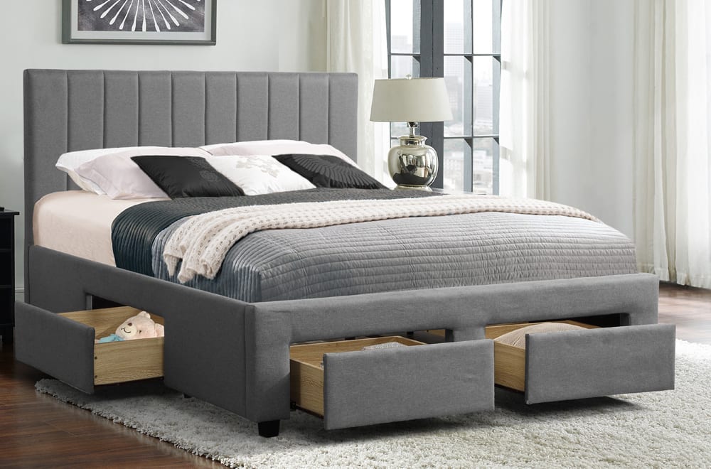 DOUBLE (FULL) SIZE- (2157 GREY)- FABRIC BED FRAME- WITH DRAWERS