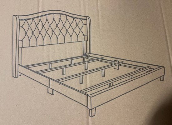 KING SIZE- (2173 GREY)- LINEN FABRIC- BED FRAME- (BOX SPRING REQUIRED)