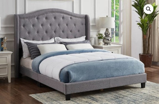 DOUBLE (FULL) SIZE- (2173 GREY)- LINEN FABRIC- BED FRAME- (BOX SPRING REQUIRED)- INVENTORY CLEARANCE