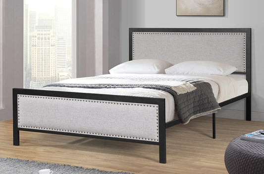 QUEEN SIZE- (2206 LIGHT GREY)- METAL- BED FRAME- WITH SLATTED PLATFORM- out of stock