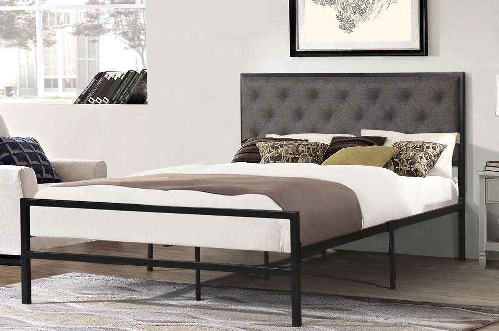 DOUBLE (FULL) SIZE- (2208 GREY)- METAL- BED FRAME- WITH SLATTED PLATFORM