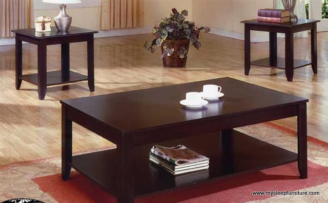 (2218 ESPRESSO)- WOOD- COFFEE TABLE- WITH 2 SIDE TABLES