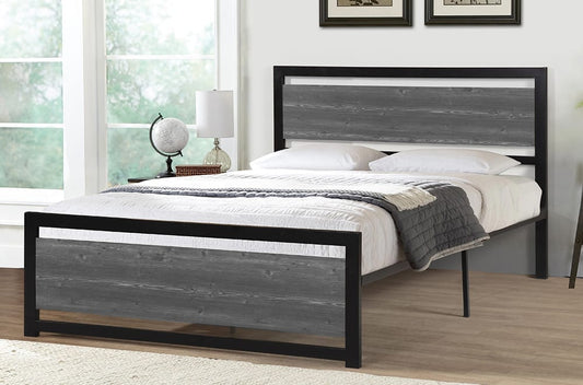 QUEEN SIZE- (2233 GREY)- METAL BED FRAME- WITH SLATTED PLATFORM