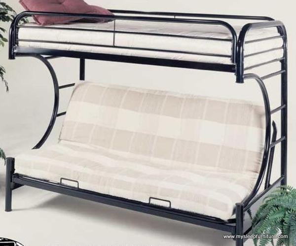 TWIN/ DOUBLE- (2800 BLACK)- C SHAPE FUTON- METAL BUNK BED- (MATTRESSES SOLD SEPARATELY)- OUT OF STOCK UNTIL DECEMBER 22, 2023