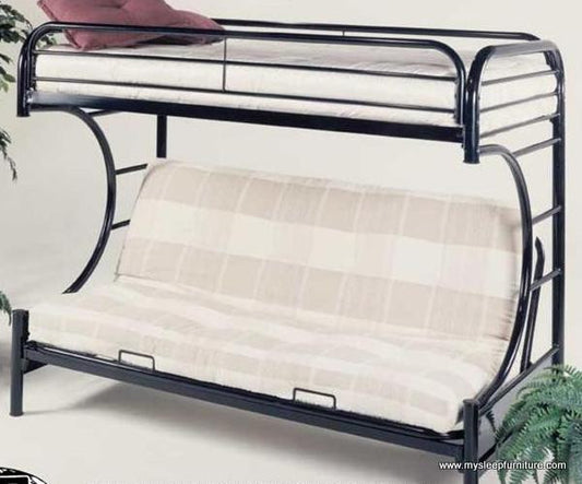TWIN/ DOUBLE- (2800 BLACK)- C SHAPE FUTON- METAL BUNK BED- (MATTRESSES SOLD SEPARATELY)- OUT OF STOCK UNTIL AUGUST 31, 2024