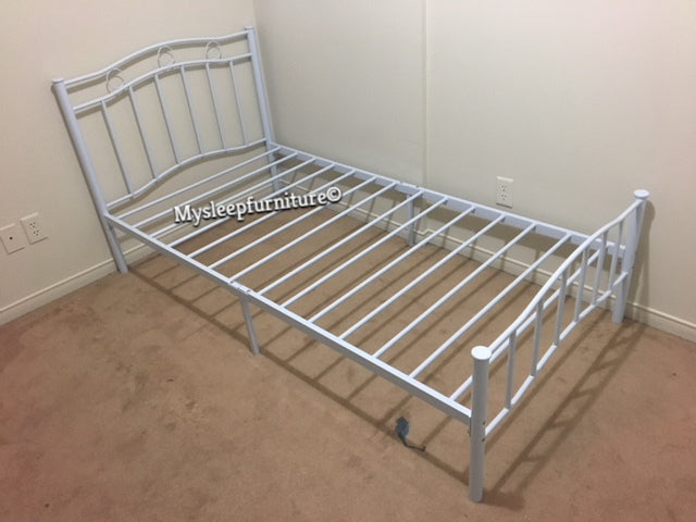 TWIN (SINGLE) SIZE- (2300 WHITE)- METAL BED FRAME- WITH SLATTED PLATFORM- inventory clearance
