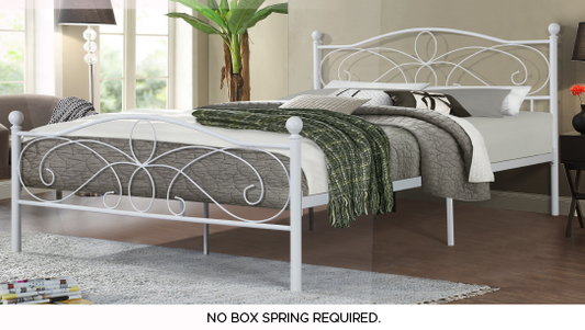 DOUBLE (FULL) SIZE- (2315 WHITE)- METAL- BED FRAME- WITH SLATTED PLATFORM- OUT OF STOCK UNTIL MAY 28, 2024