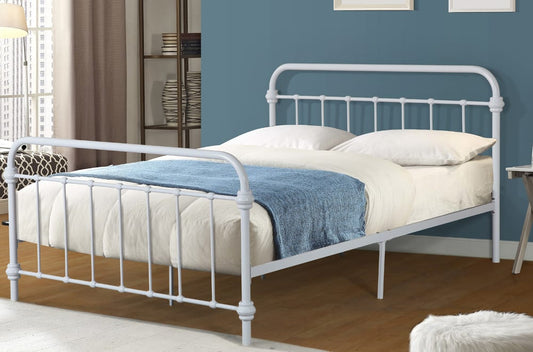 QUEEN SIZE- (2335 WHITE)- METAL- BED FRAME- WITH SLATTED PLATFORM