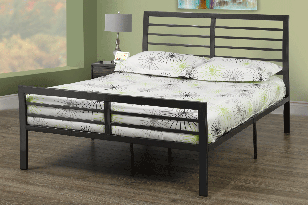 QUEEN SIZE- (2336 CHARCOAL)- METAL- BED FRAME- WITH SLATTED PLATFORM