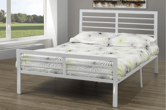 QUEEN SIZE- (2336 WHITE)- METAL- BED FRAME- WITH SLATTED PLATFORM