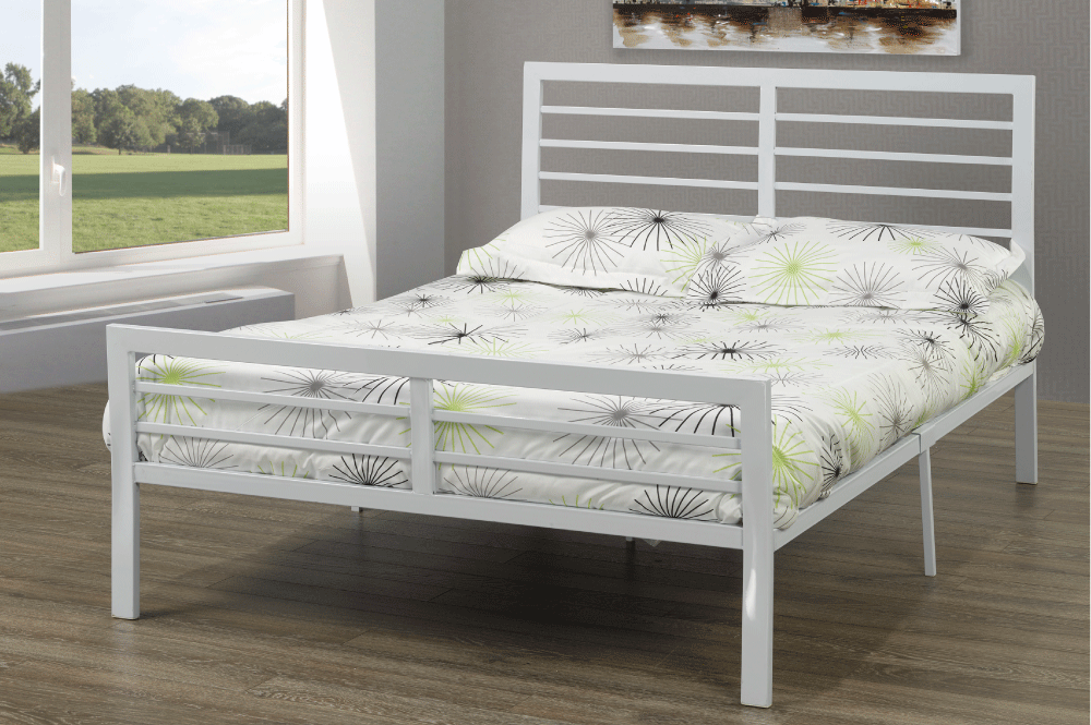 DOUBLE (FULL) SIZE- (2336 WHITE)- METAL- BED FRAME- WITH SLATTED PLATFORM