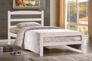 TWIN (SINGLE) SIZE- (2340 WHITE)- WOOD BED FRAME- WITH SLATS