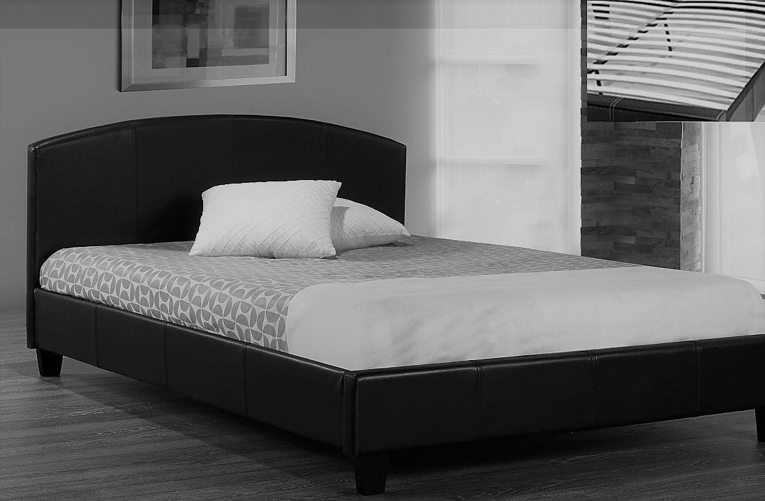 DOUBLE (FULL) SIZE- (2350 BLACK)- LEATHER BED FRAME- WITH SLATS- INVENTORY CLEARANCE