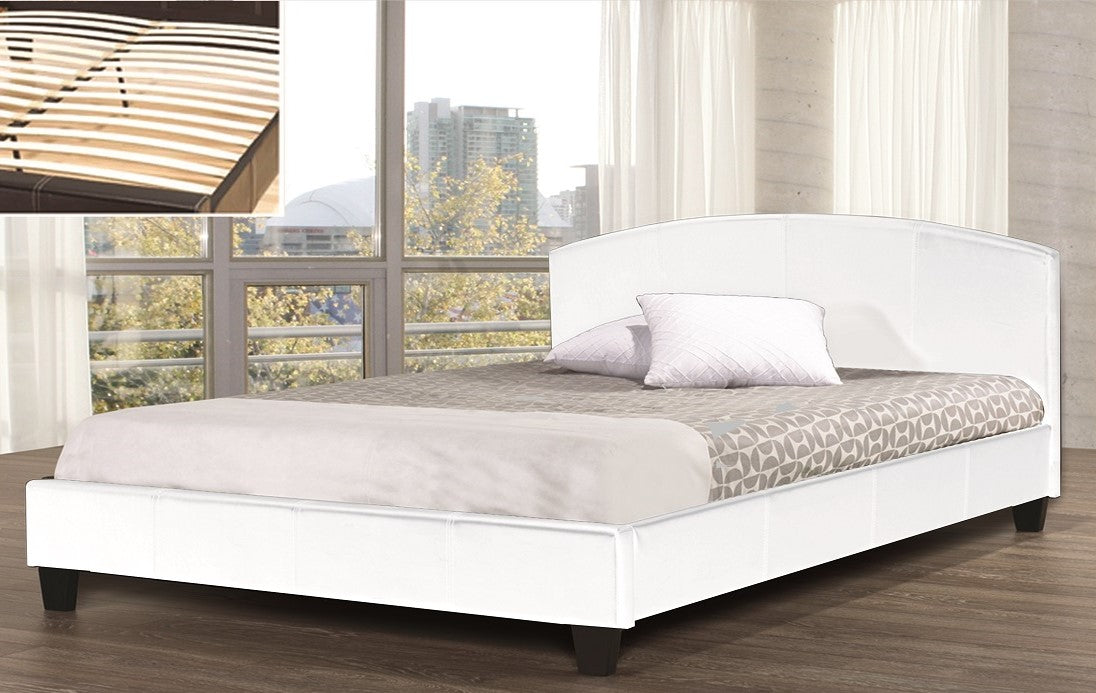 QUEEN SIZE- (2350 WHITE)- LEATHER BED FRAME- WITH SLATS