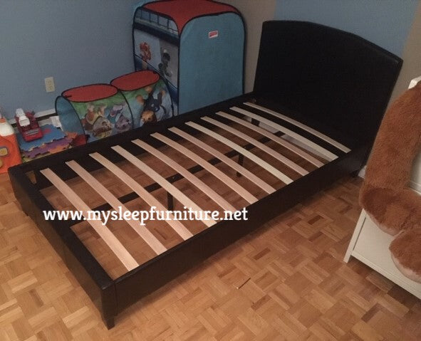 TWIN (SINGLE) SIZE- (2350 BLACK)- LEATHER BED FRAME- WITH SLATS