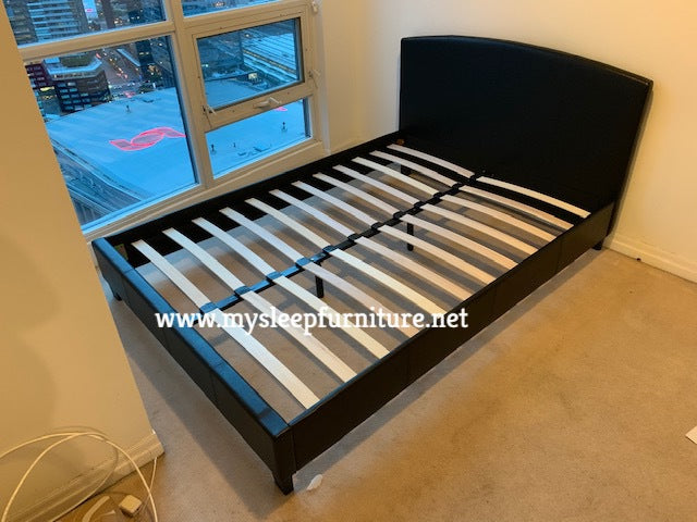 DOUBLE (FULL) SIZE- (2350 BLACK)- LEATHER BED FRAME- WITH SLATS- INVENTORY CLEARANCE