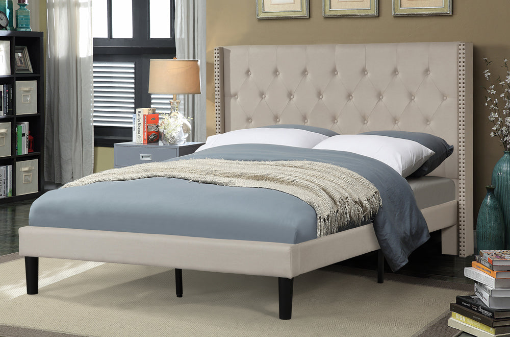 KING SIZE- (2352 BEIGE)- FABRIC BED FRAME- WITH SLATS- OUT OF STOCK UNTIL MAY 13, 2023