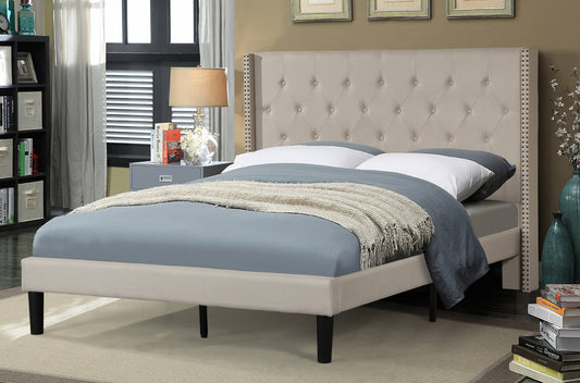 DOUBLE (FULL) SIZE- (2352 BEIGE)- FABRIC- BED FRAME- WITH SLATS