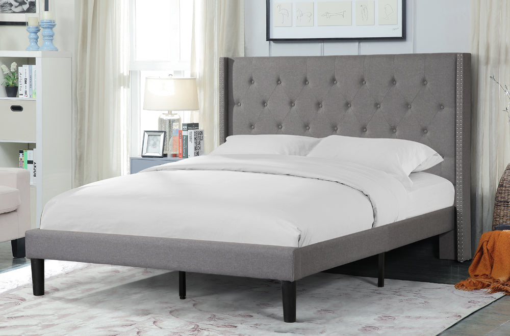 KING SIZE- (2352 GREY)- FABRIC BED FRAME- WITH SLATS