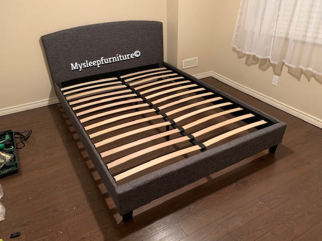 QUEEN SIZE- (2355 GREY)- FABRIC BED FRAME- WITH SLATS- inventory clearance