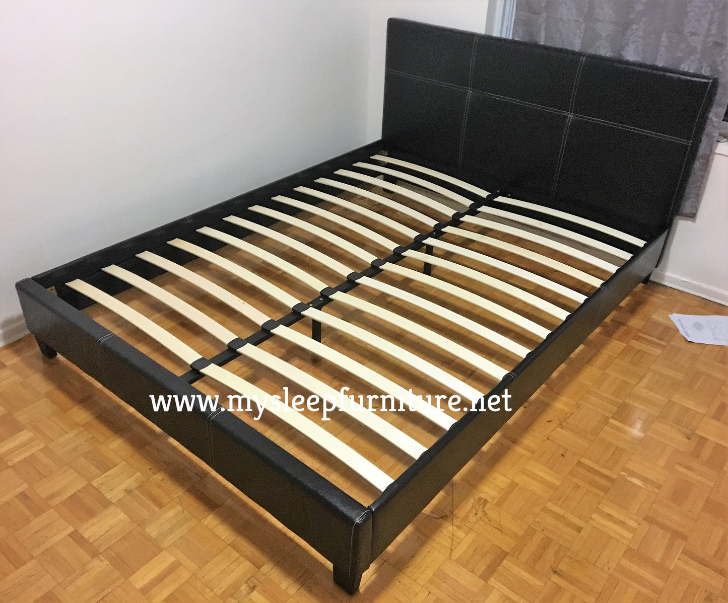 QUEEN SIZE- (2358 BLACK)- LEATHER BED FRAME- WITH SLATS- INVENTORY CLEARANCE