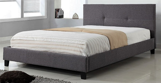 KING SIZE- (2358 GREY)- FABRIC BED FRAME- WITH SLATS- out of stock until APRIL 1, 2024