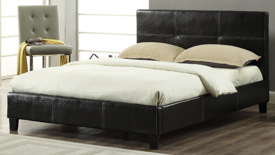 TWIN (SINGLE) SIZE- (2358 BLACK)- LEATHER BED FRAME- WITH SLATS