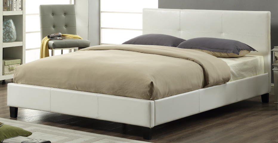 DOUBLE (FULL) SIZE- (2358 WHITE)- LEATHER BED FRAME- WITH SLATS- INVENTORY CLEARANCE