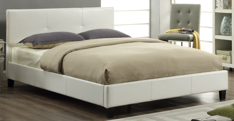 KING SIZE- (2358 WHITE)- LEATHER BED FRAME- WITH SLATS- out of stock until January 23, 2024