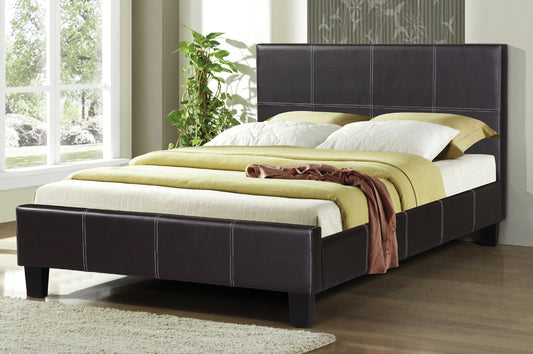 DOUBLE (FULL) SIZE- (2361 ESPRESSO)- LEATHER BED FRAME- WITH SLATS