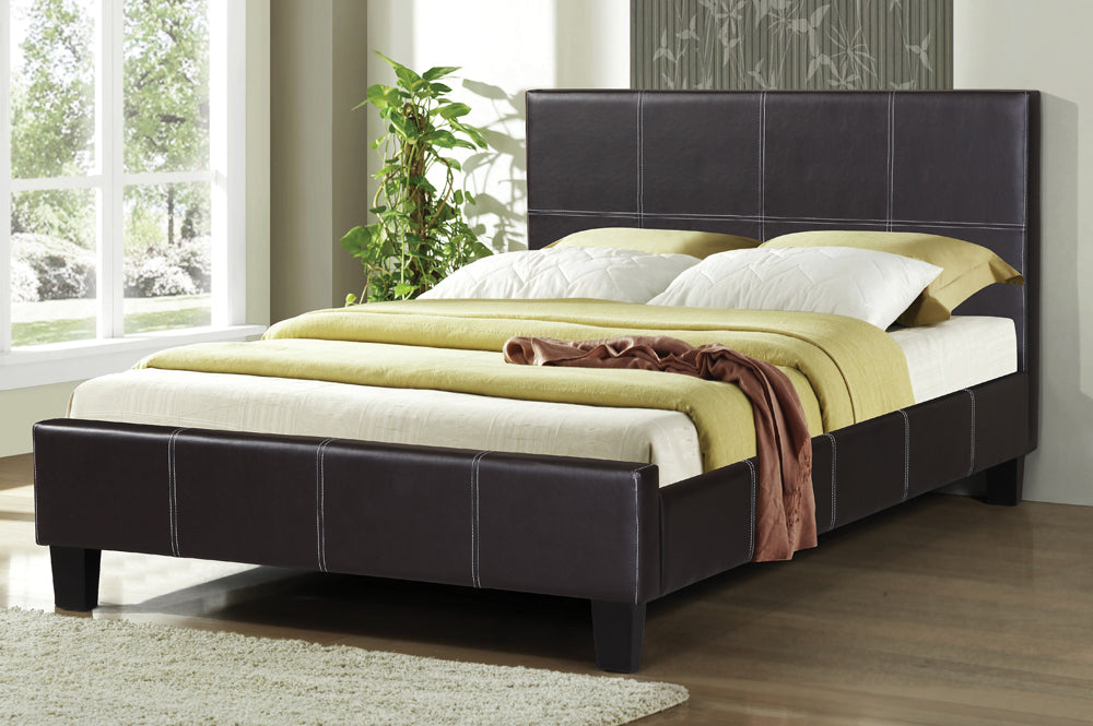 QUEEN SIZE- (2361 ESPRESSO)- LEATHER- BED FRAME- WITH SLATS