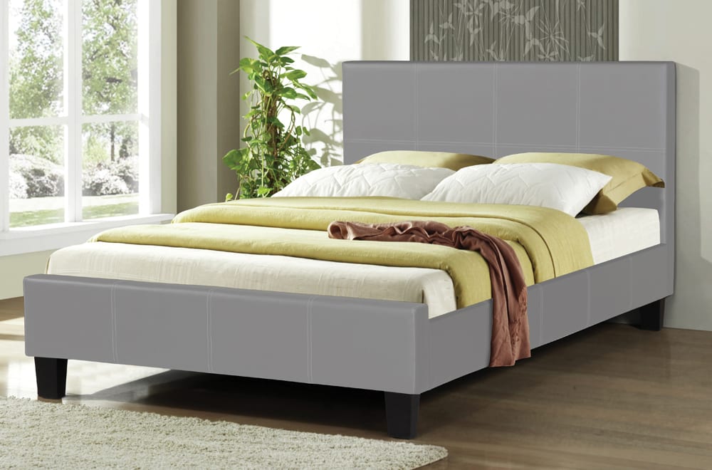 KING SIZE- (2361 GREY)- LEATHER- BED FRAME- WITH SLATS