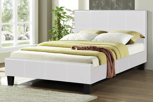 DOUBLE (FULL) SIZE- (2361 WHITE)- LEATHER- BED FRAME- WITH SLATS