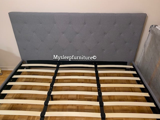 KING SIZE- (2366 LIGHT GREY)- BUTTON TUFTED- FABRIC BED FRAME- WITH SLATS- INVENTORY CLEARANCE