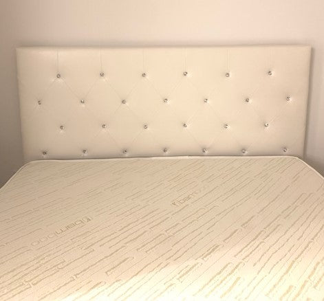 QUEEN SIZE- (2366 WHITE)- CRYSTAL TUFTED- LEATHER BED FRAME- WITH SLATS- INVENTORY CLEARANCE